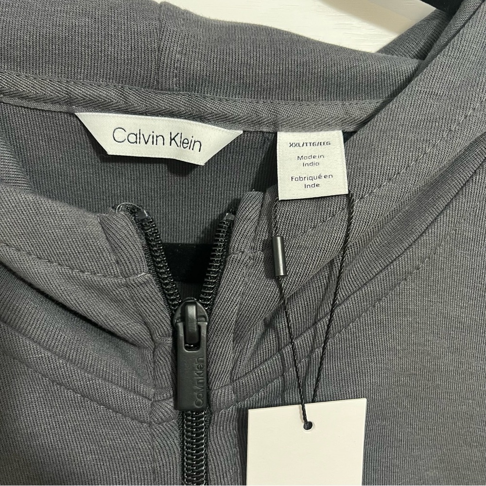 Calvin Klein Gray Pinstripe Mens XXL Zip Up Long Sleeve Hooded Track Jacket - Picture 4 of 11